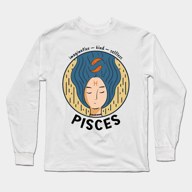 Pisces Zodiac Girl Long Sleeve T-Shirt by Whimsical Frank